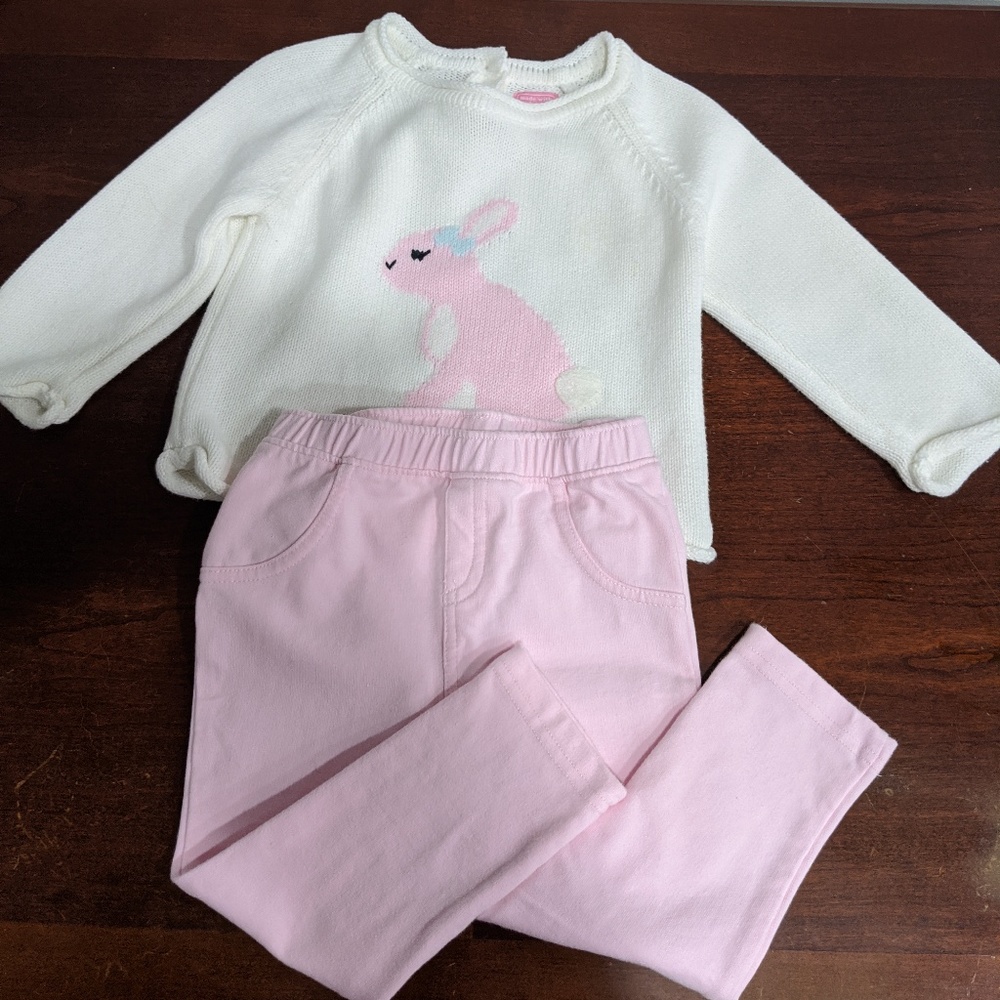 White Bunny Sweater and Pink Pant Set